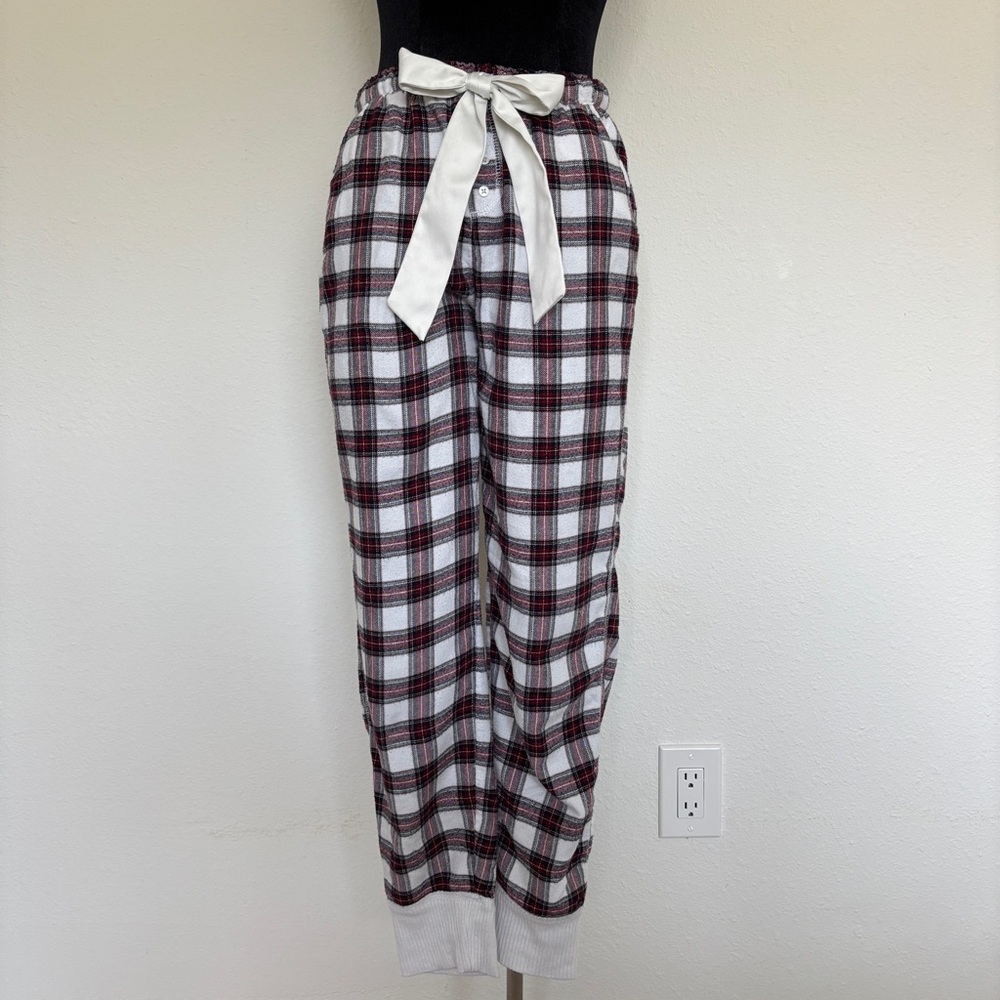 Abercrombie & Fitch Red and Cream Flannel Plaid Sleep Jogger Bottoms